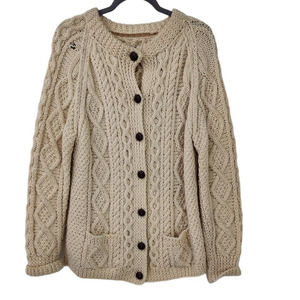 Vintage Cream Wool Sweater Heavy Chunky Knitt Flawed Size‎ Large